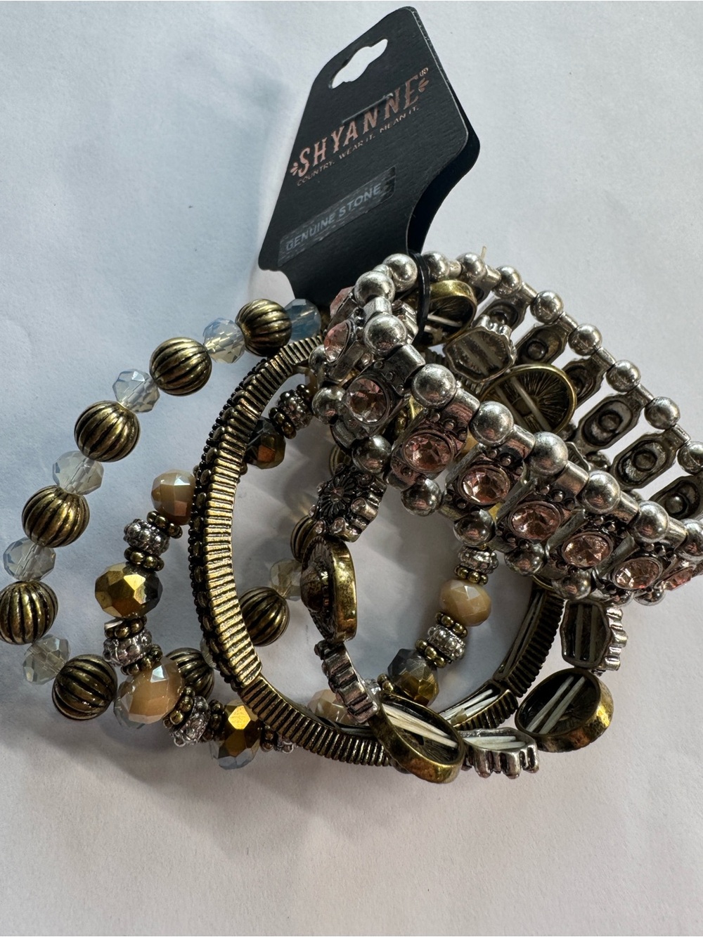 Shyanne Stackable Bracelet Set in Gold, Silver & Pink Crystal Accents